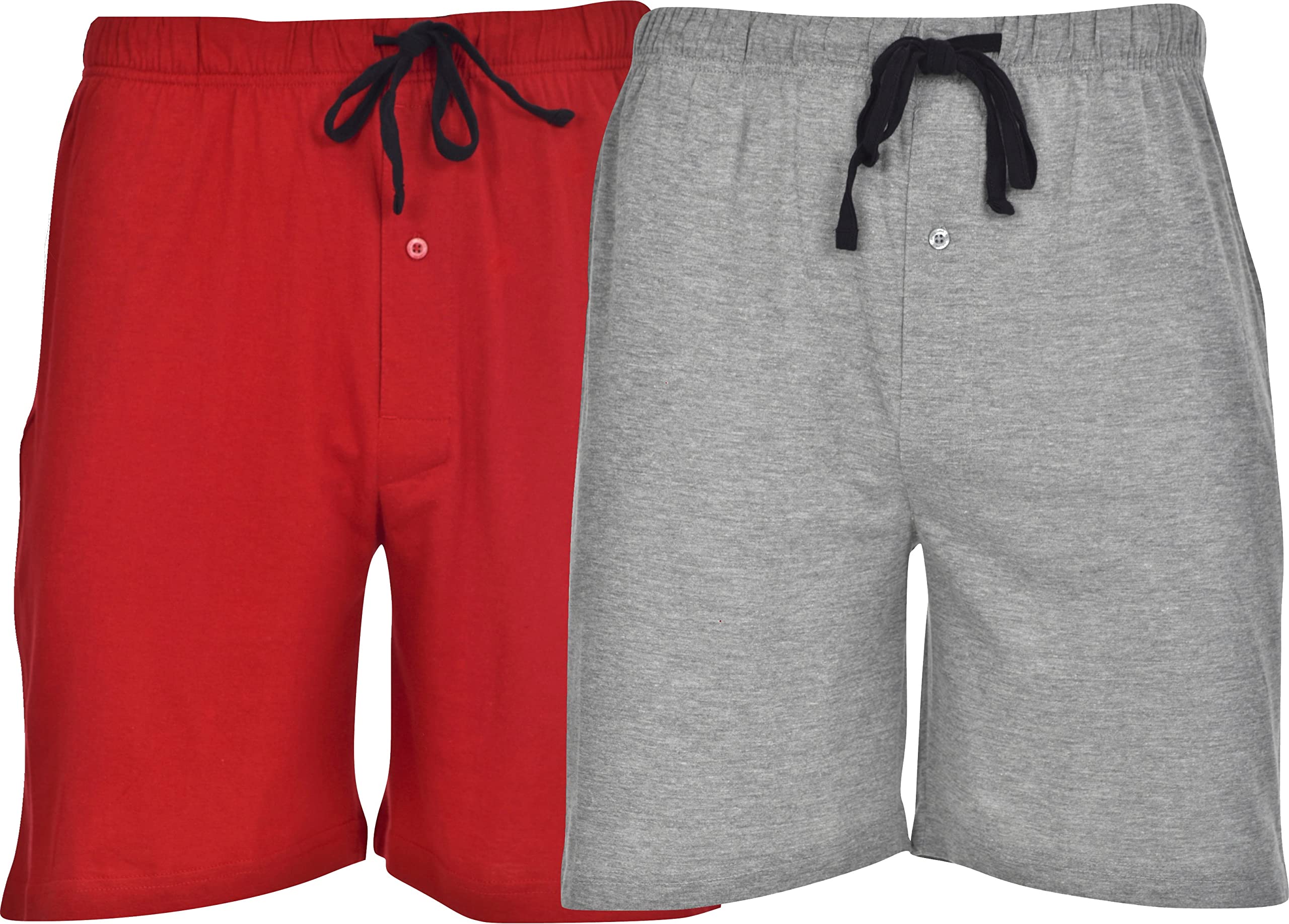Hanes Men's 2-Pack Cotton Lounge Drawstring Knit Shorts with Waistband & Pockets, Red/Grey Heather, Medium