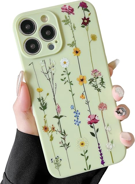 ZTOFERA Floral Soft Case Compatible with iPhone 13 Pro for Girls Women, Flexible Silicone Protective Phone Case with Cute Climbing Flowers Pattern Shockproof Bumper Cover for iPhone 13 Pro, Green