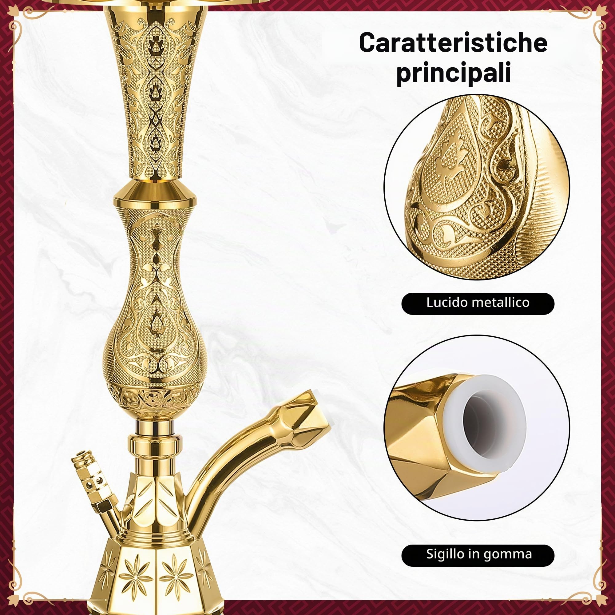 Luna Tradi Hookah - Set completo per narghilè, in metallo di alta qualità, con ciotola in vetro, testa in pietra, tubo in similpelle con bocchino, pinza, forchetta, blu