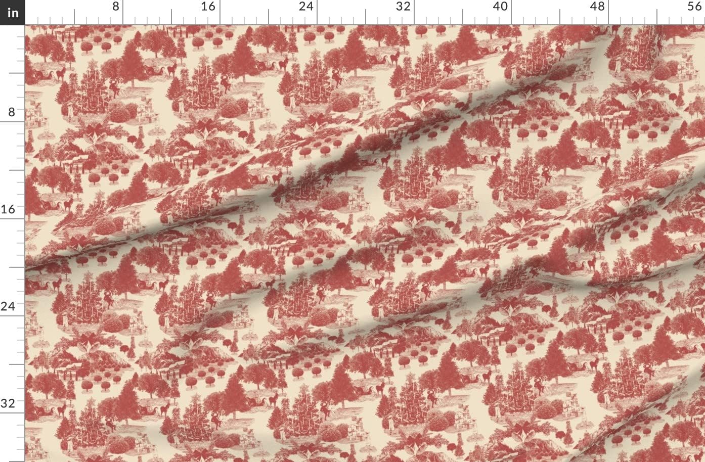 Spoonflower Fabric - Christmas Winter Toile Deep Red Cream Xmas Holiday Printed on Organic Cotton Sateen Fabric by The Yard - Sewing Quilting Apparel Home Decor