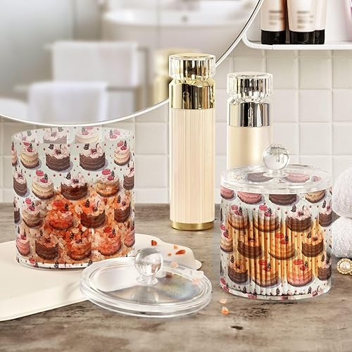 Miniatura 4 de Paquete de 2 dispensadores de soporte Qtip con tapas, contenedores de almacenamiento de plástico Kawaii para tartas, recipientes de baño para bolas