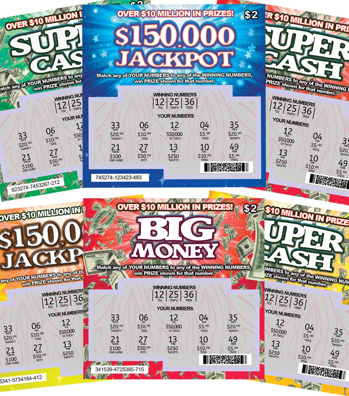 FMPLT- Fake Joke Prank Lottery Tickets Scratch Off - All Win $25,000 to $50,000 - The Ultimate Prank (Multi-Pack A)