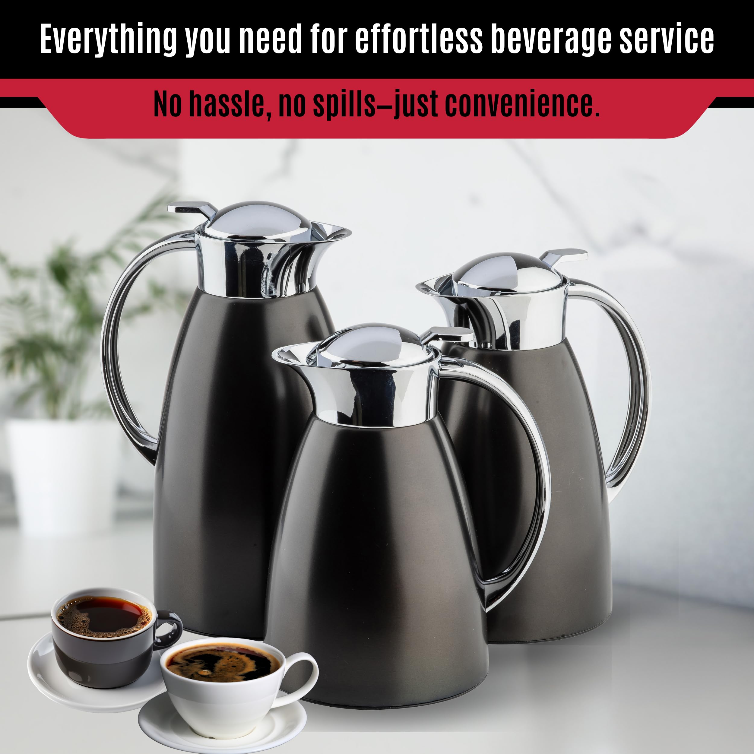 TableCraft 12682 - Jarra de café de acero inoxidable cepillado con acabado PVD negro, aislado al vacío, dispensador de café ligero a prueba de fugas, para cafeterías, restaurantes y catering