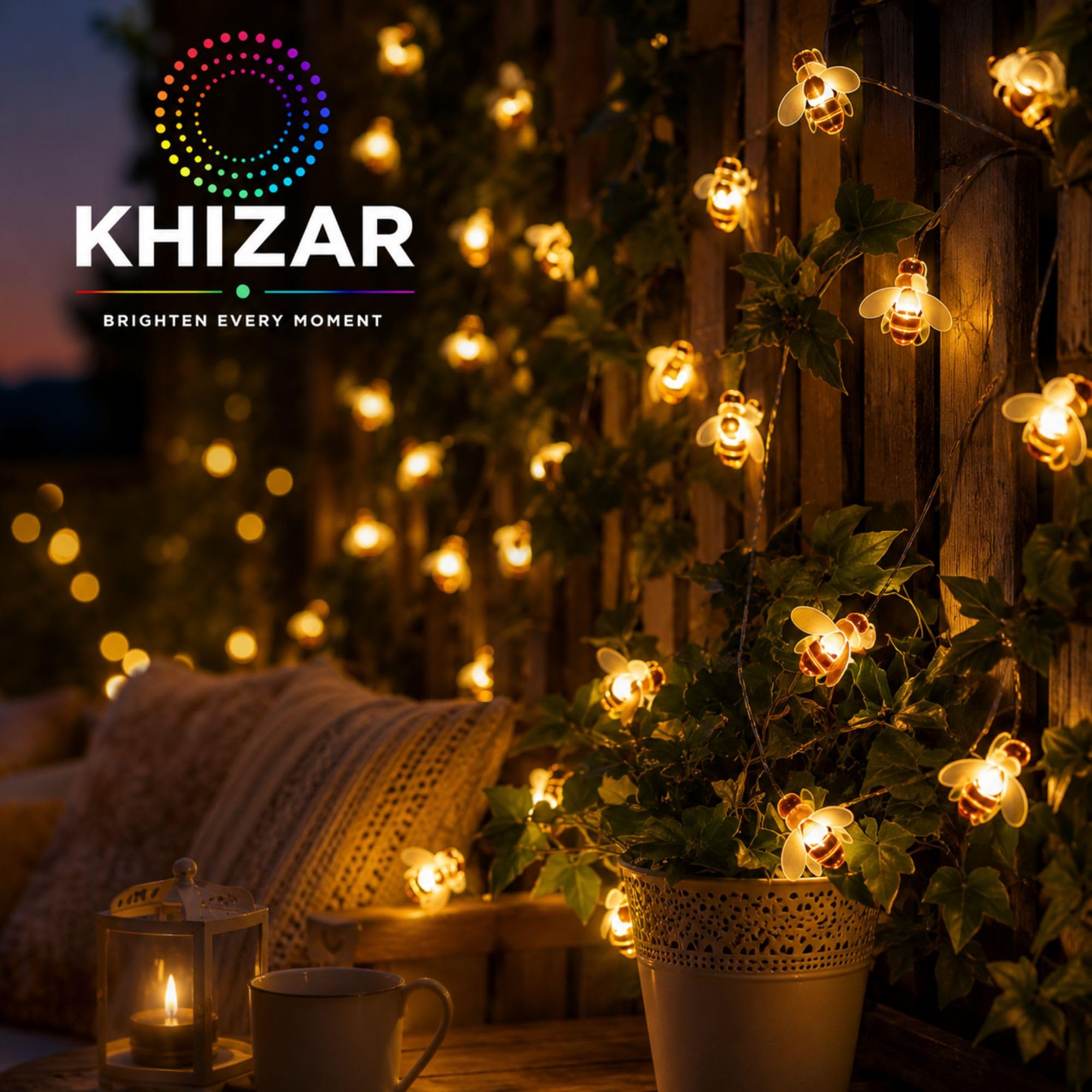 KHIZAR 16 LED Honey Bee String Lights Plug in, Warm White Decorative Fairy Lights for Bedroom, Balcony, Wall, Garden, Diwali, Christmas, Wedding, Party & Home Decor, Flexible Gel Wire (3 METRE) 1