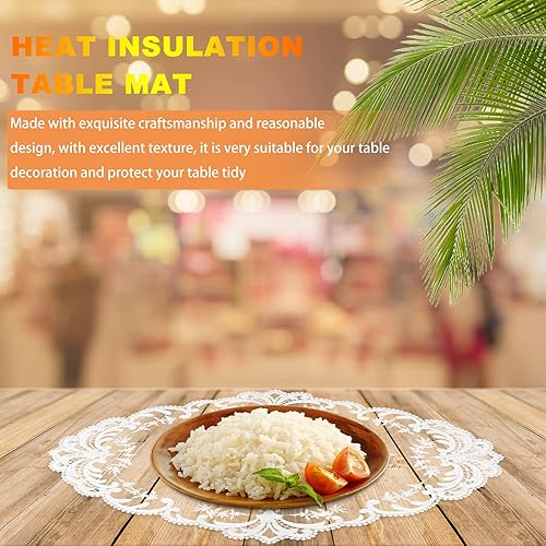 Miniatura 2 de ABOOFAN Mantel individual de encaje con tapetes, estilo retro, estilo francés, posavasos blancos, tapete ovalado para boda, cumpleaños, cena,