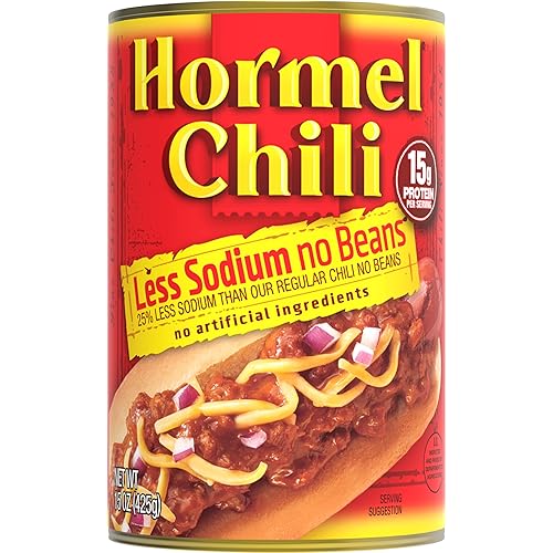 HORMEL Chili Menos sodio sin frijoles, sin ingredientes artificiales, 15 onzas, paquete de 12 disponible en Yaxa Colombia