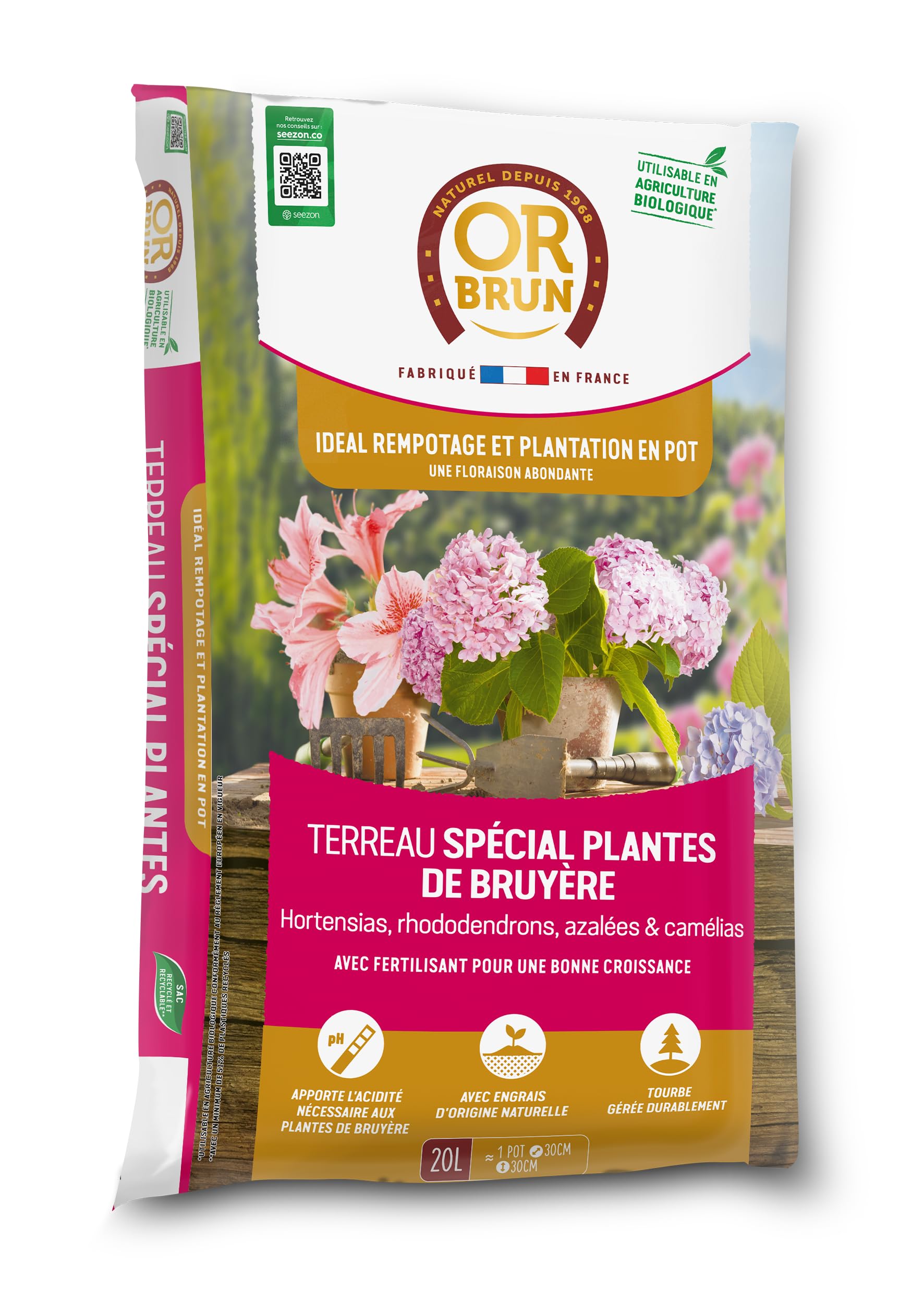 OR BRUN Terre de Bruyère pour Hortensias et Érables du Japon 20L