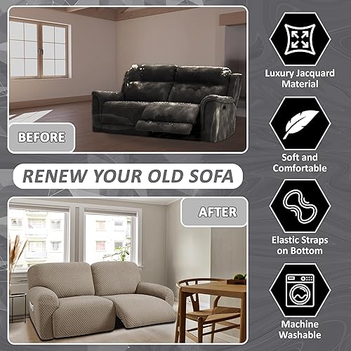 Miniatura 4 de ULTICOR Sofá reclinable extra ancho de 75 a 100 pulgadas, sofá reclinable de 2 plazas, funda de sofá reclinable extra ancha, tela jacquard de 6