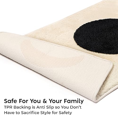 Miniatura 5 de Decozion Alfombra de baño Half Moon de 52.5 x 20.5 pulgadas, antideslizante, absorbente de agua, con diseño bohemio de brujería de fase lunar, color