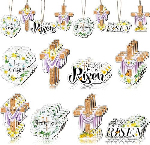 24 piezas de decoraciones religiosas cristianas de Pascua adornos de cruz para árbol de Navidad adornos cristianos de madera decoraciones de Pascua