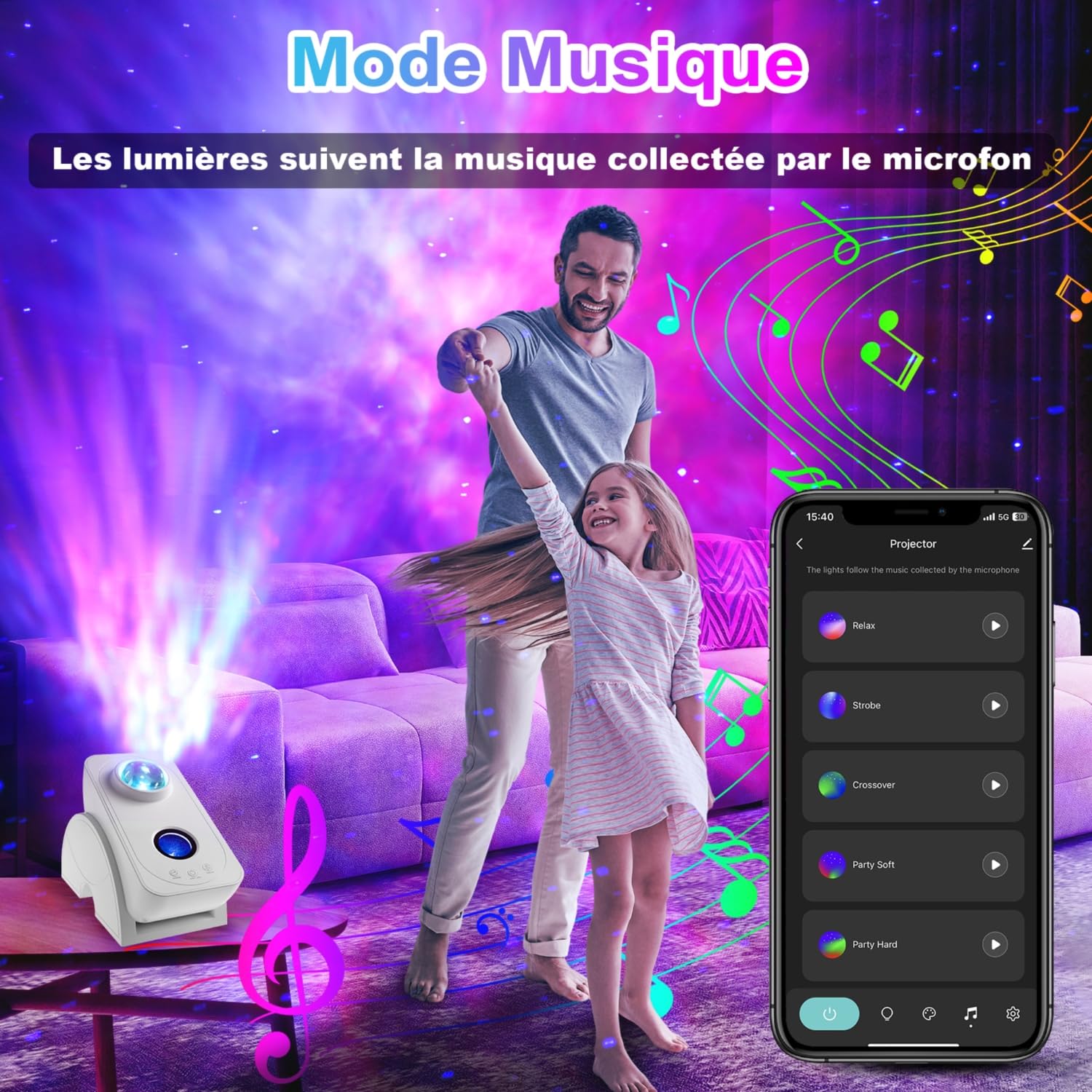 Blubbel LED Projecteur Ciel Etoile, Intelligent Veilleuse Projecteur, 3D Galaxy Projector Starlight, App-/Commande Vocale Compatible Alexa/Google/Wifi, Chambre Décorer, Lampe Veilleuse, Bébé, Enfants