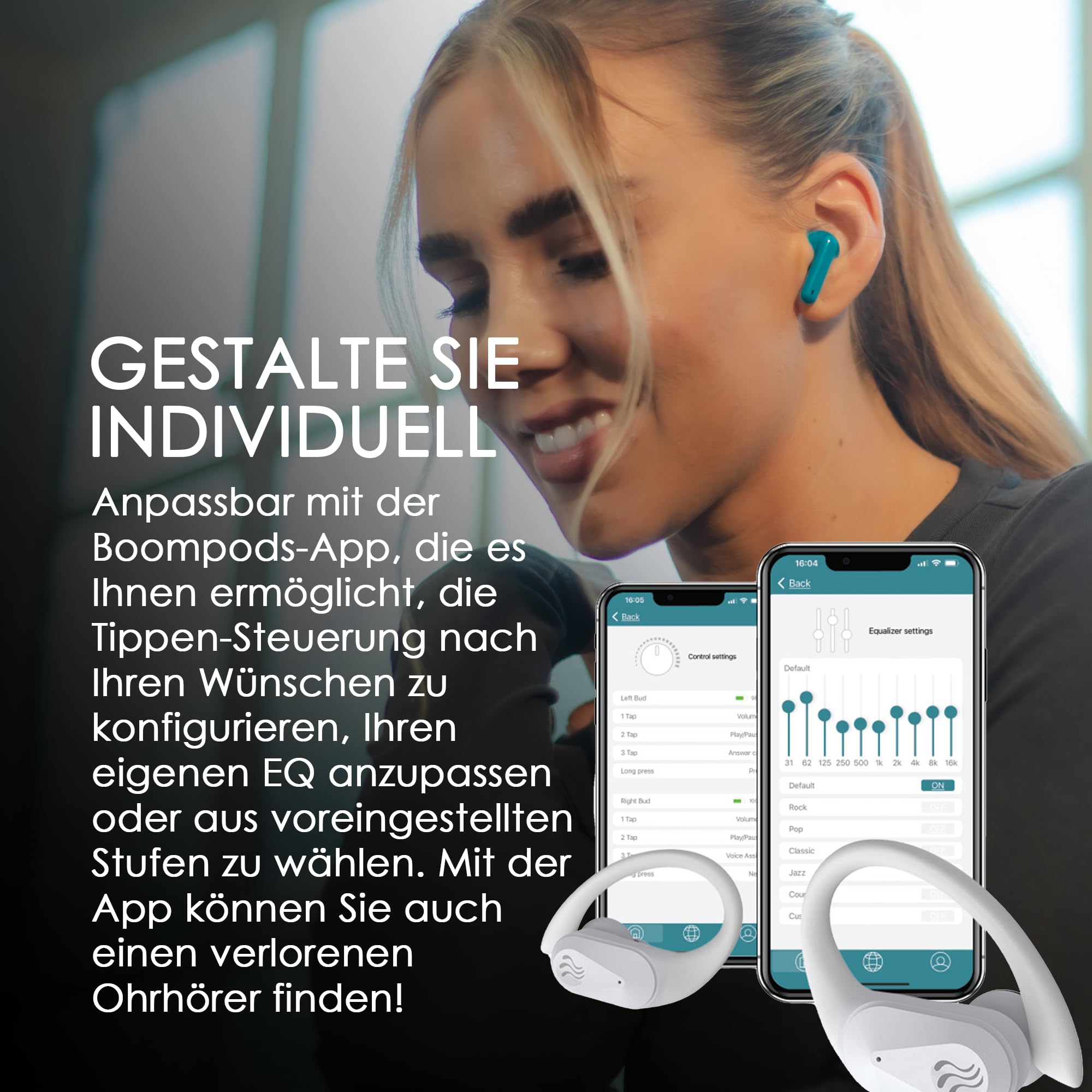 Boompods Sportpods Ocean Bluetooth Kopfhörer - Kabellos Sport-Ohrhörer mit ENC-Mikrofon, IPX4 Wasserdicht und 25 Std Akkulaufzeit, Schweißresistent In-Ear Kopfhörer für Fitness & Training, Schwarz