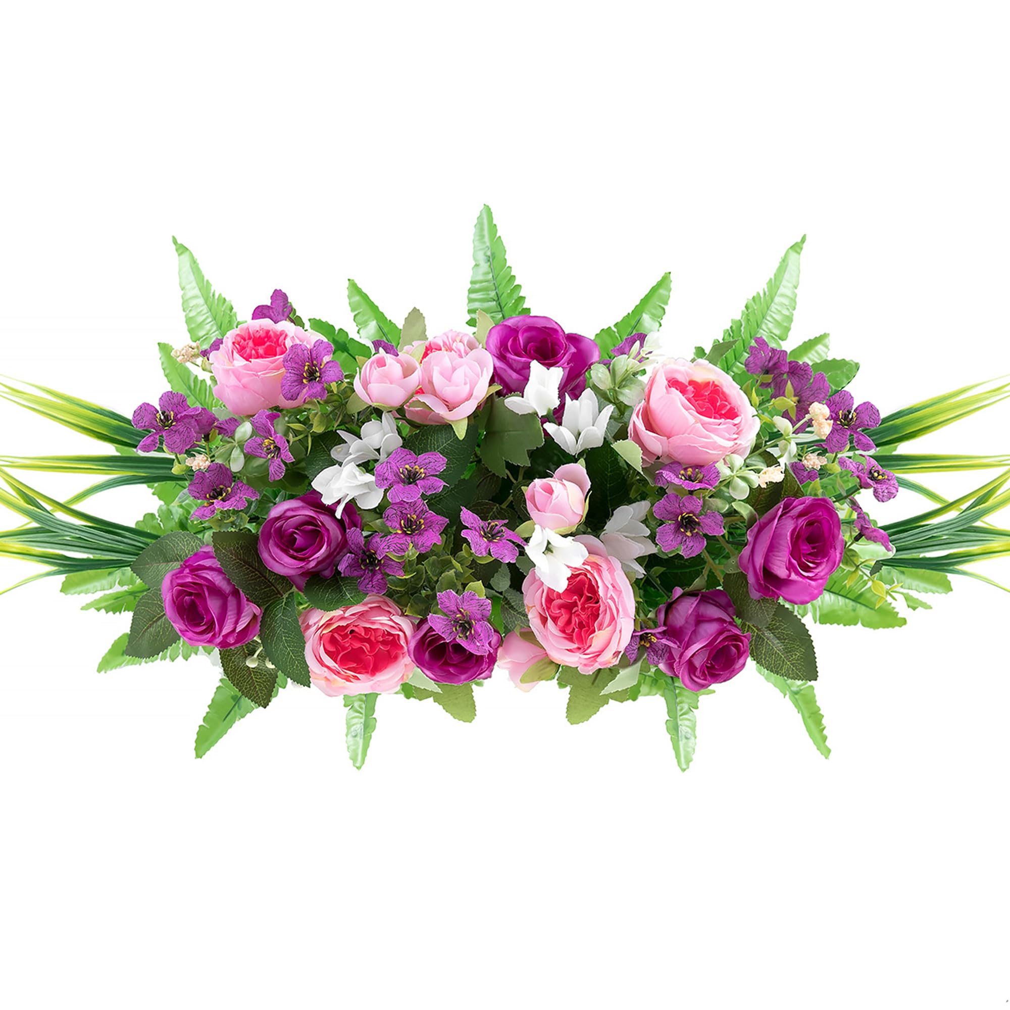 Artificial Cemetery Flowers with Stake: 1Pc Purple Roses Pink Peonies Realistic Memorial Day Grave Flowers for Cemetery - Outdoor Grave Decorations Funeral Arrangements image 4