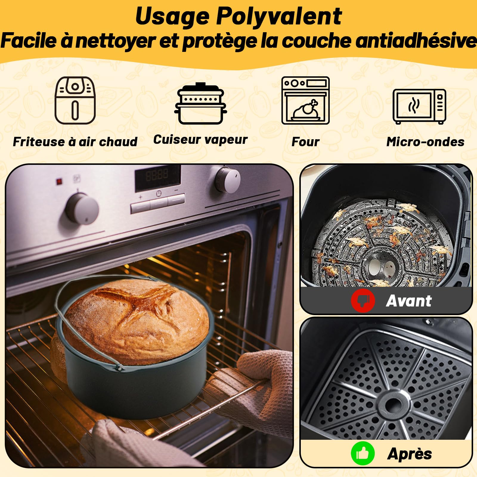 Moule Silicone Air Fryer - Accessoires Air Fryer pour Russell Hobbs 4 L, 4,3 l, 5,5 l, Philips 2000 Series NA220 NA229 4,2 l HD9270 6,2 l, avec Papier Sulfurisé, Moule à Gâteau, Spray à Huile, Grille