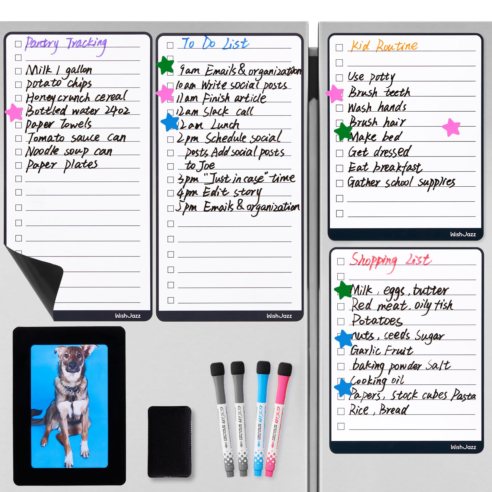 Magnetic To Do Lists 4 Pack, Minimalist Daily Planner for Fridge, Reusable Refrigerator Meal Planner, Modern Daily Tasks, Grocery List, Dry Erase Whiteboard Shopping List, Priorities Memo Pad