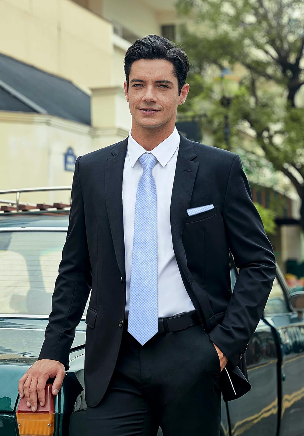 HISDERN Pre Tied Ties for Men Paisley Solid Striped Necktie and Pocket Square Cufflinks Set Formal Wedding Neck Tie - Image 5