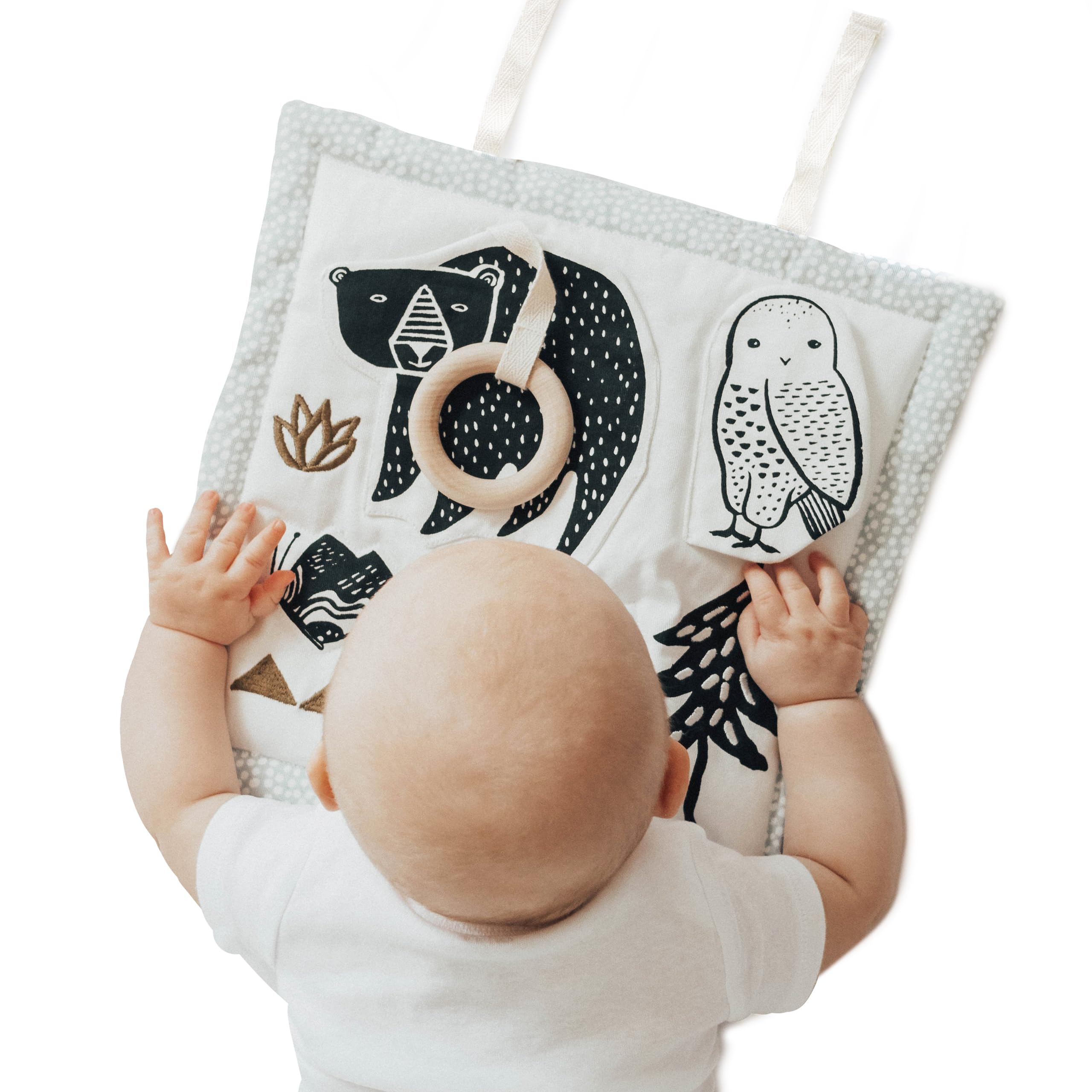 Wee Gallery Woodland Activity Pad Organic Baby Play Mat with Sensory Toys, High Contrast Newborn Essentials Soft Tummy Time Mat for Babies 0-12 Months