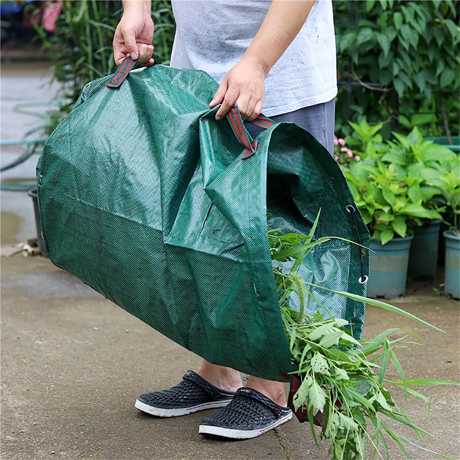 2 Stück 32/72 Gallonen Gartenabfallsack, große Kapazität, Laubkorbsack mit Griff, wiederverwendbar/zusammenklappbar, Rasenmüllsack Für Grünschnitt Laub(272L)