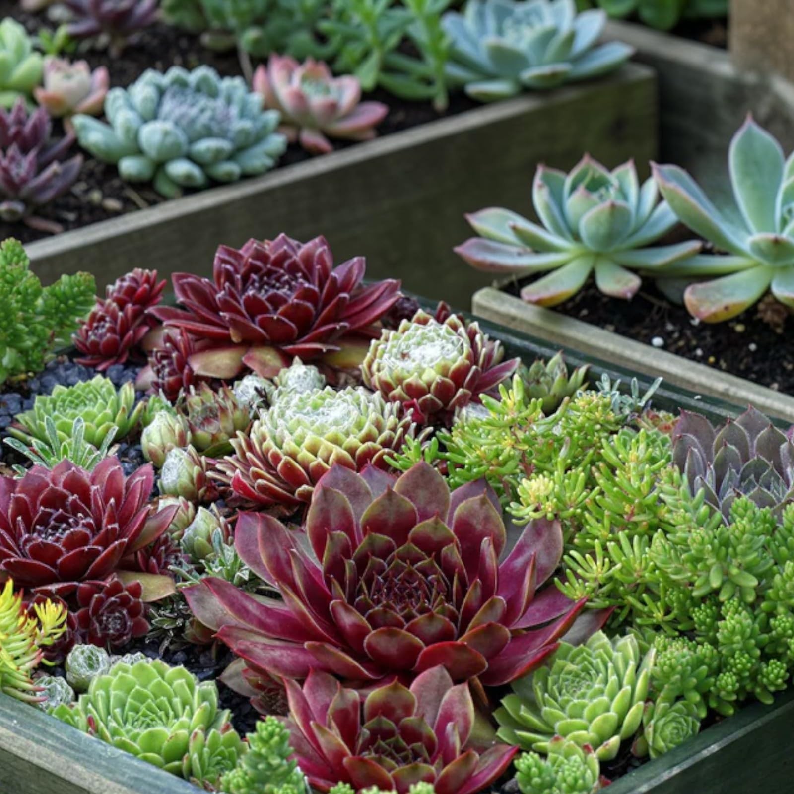 Carbeth Plants Sempervivum 6 Pack Mix in 7cm Pots - Hardy Mixed Houseleeks - Evergreen Succulent Rockery & Alpine Plants