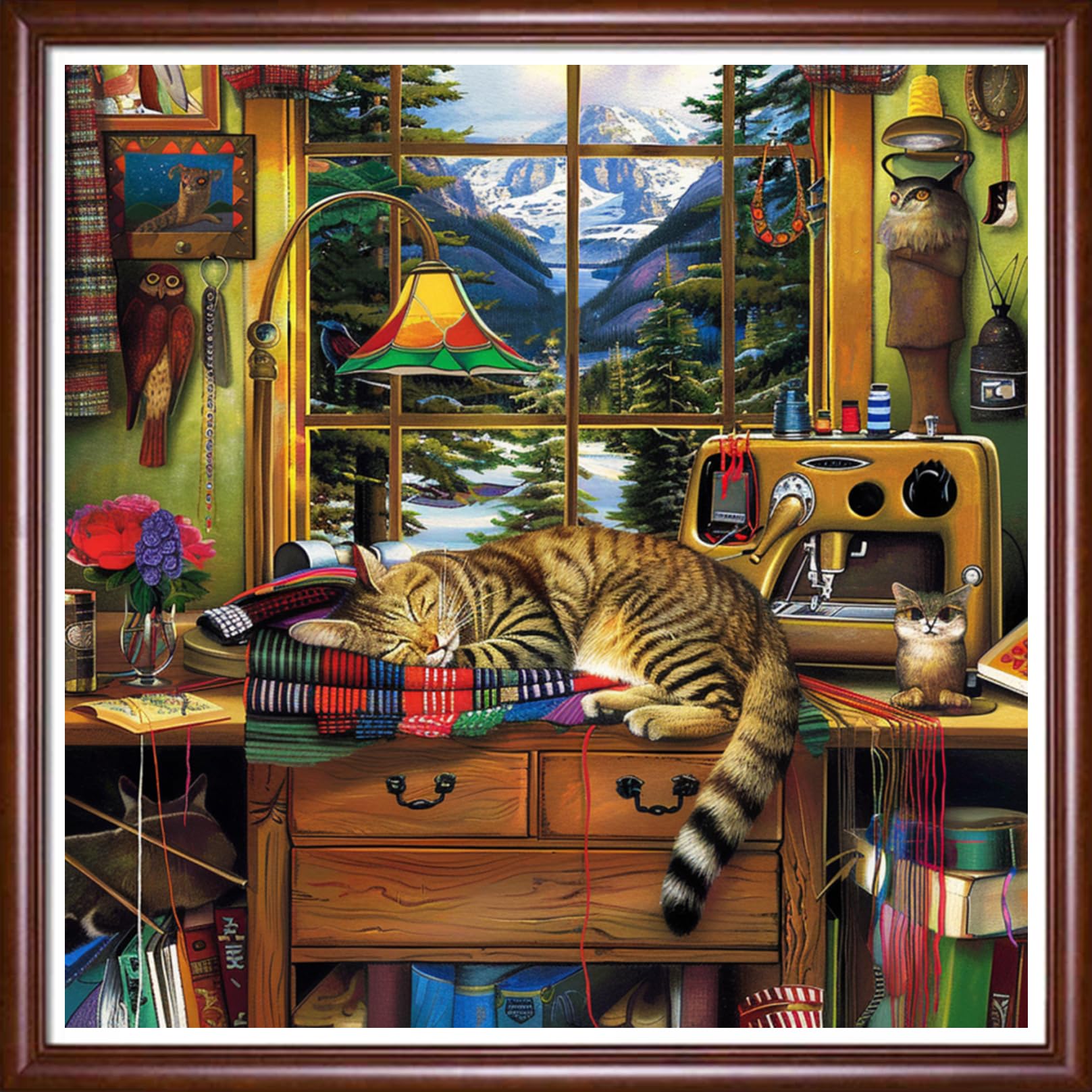 DMCVIVR Stamped Cross Stitch Kits for Beginners Adults Needlepoint Kits for Beginners Embroidery Kits for Adults Crossstitch Kit for Beginners 11CT-Cat on Sewing Machine 18×18 inch
