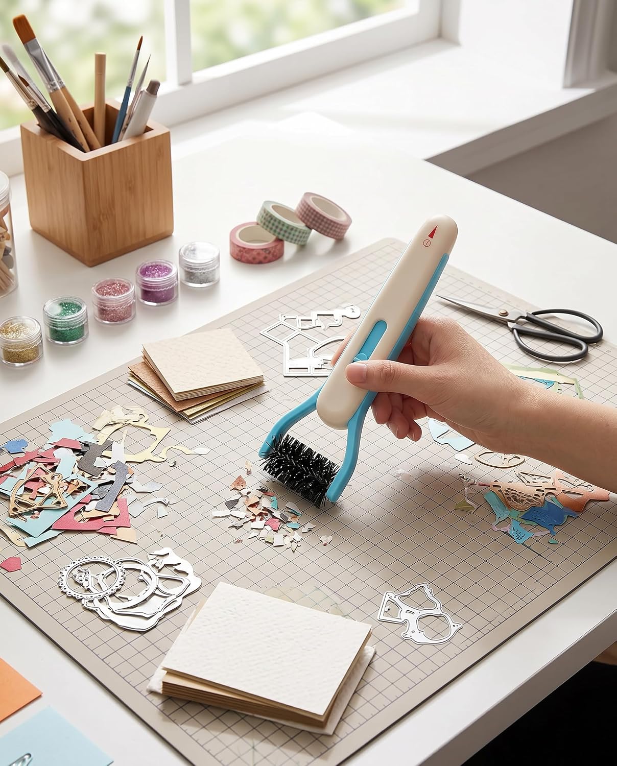 GLOGLOW Retractable Pin Embossing Tool Die Brush, Efficient Paper Debris Removal Tool for Embossing and Punching, with Retractable Pin and Ergonomic Handle, Clean and Crisp Crafting