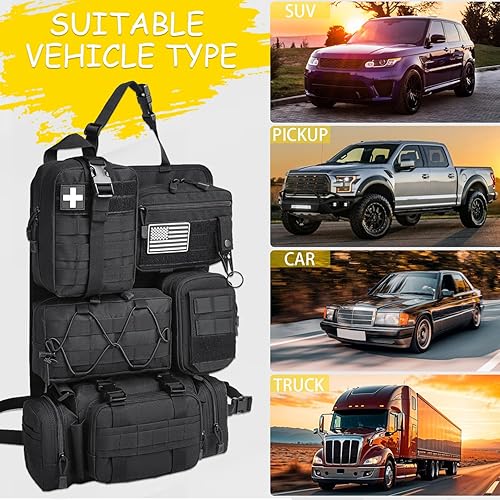 Miniatura 6 de Organizador táctico para respaldo de asiento de automóvil, organizador táctico de panel de vehículo con 5 bolsas Molle desmontables para automóvil,