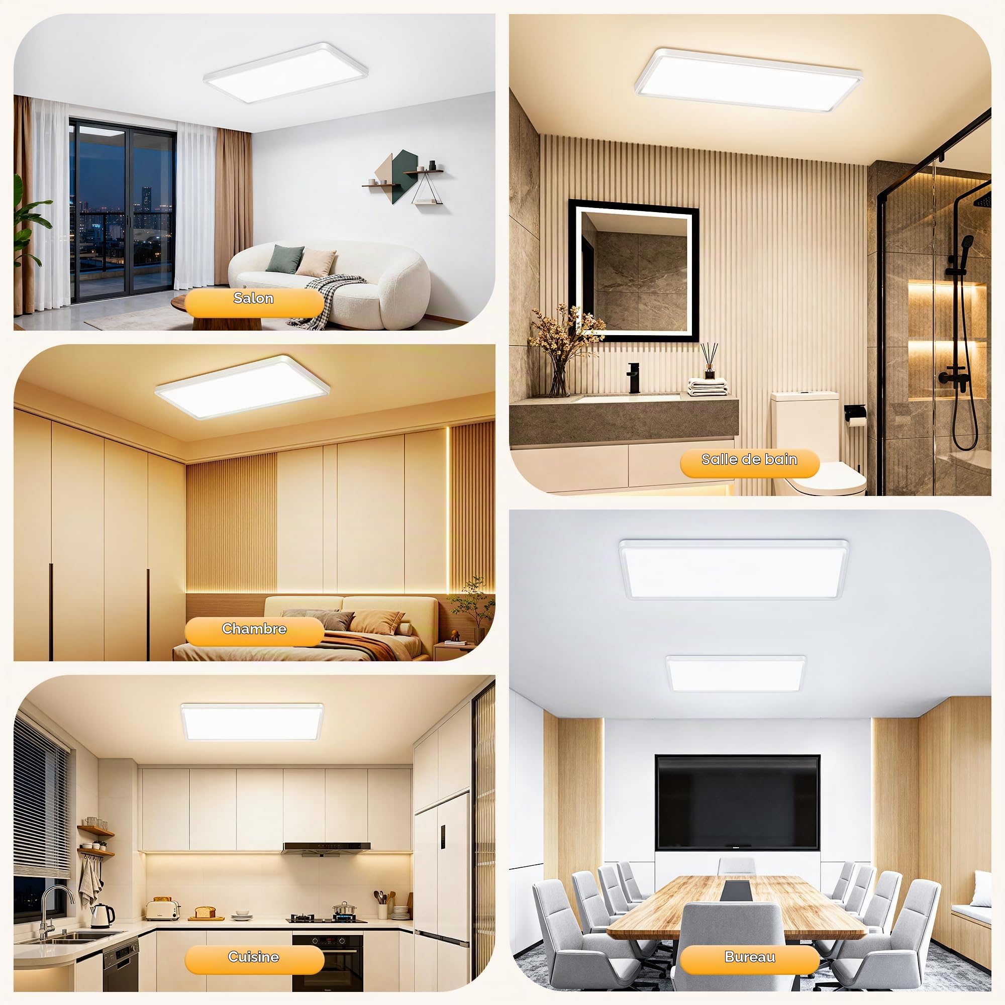 Plafonnier LED Plat, 58x22x2,9 cm Panneau LED 32W 3000LM 3000K/4000K/6500K IP44 Lampe de Cuisine Plafonnie, Lampes Plafonnier Long pour Salon Chambre Cuisine Salle de Bain Couloir, Blanc | 32 W 3000 lm 3000 K/4000 K/6500 K IP44 Plafonnier plat pour salon,