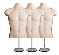 Vista 32 de DisplayTown - Maniquí masculino de torso con soporte de metal, parte trasera hueca, cuerpo apilable, forma de vestido para exhibición de camisetas