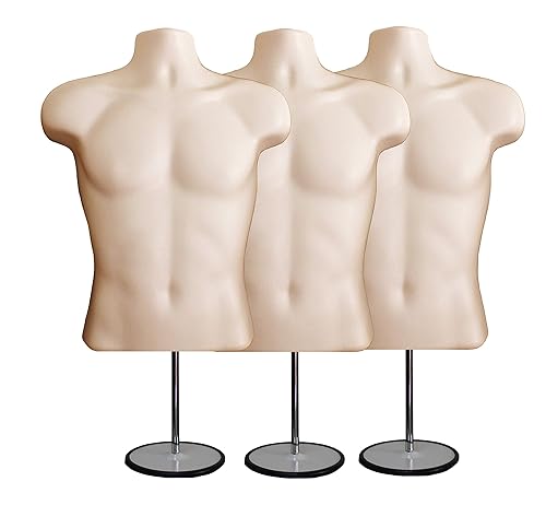 Miniatura 60 de DisplayTown - Maniquí masculino de torso con soporte de metal, cuerpo hueco, apilable, forma para exhibir camisetas, mostrador, ferias de Negro