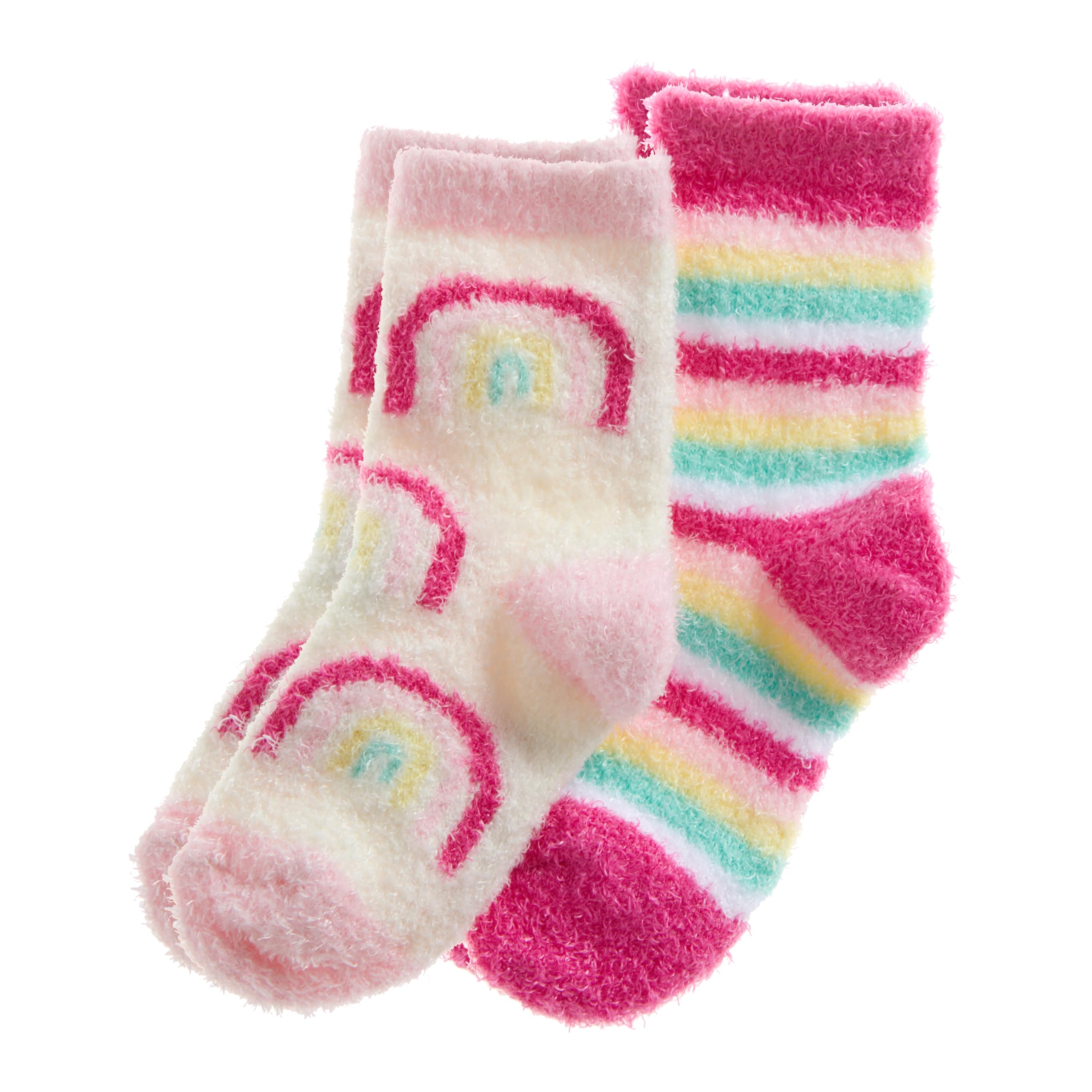 Metzuyan WS-AW23 Baby Girls Fluffy Bed Socks Snuggle Cosy Winter Bed Socks Pink Rainbow 0-2.5