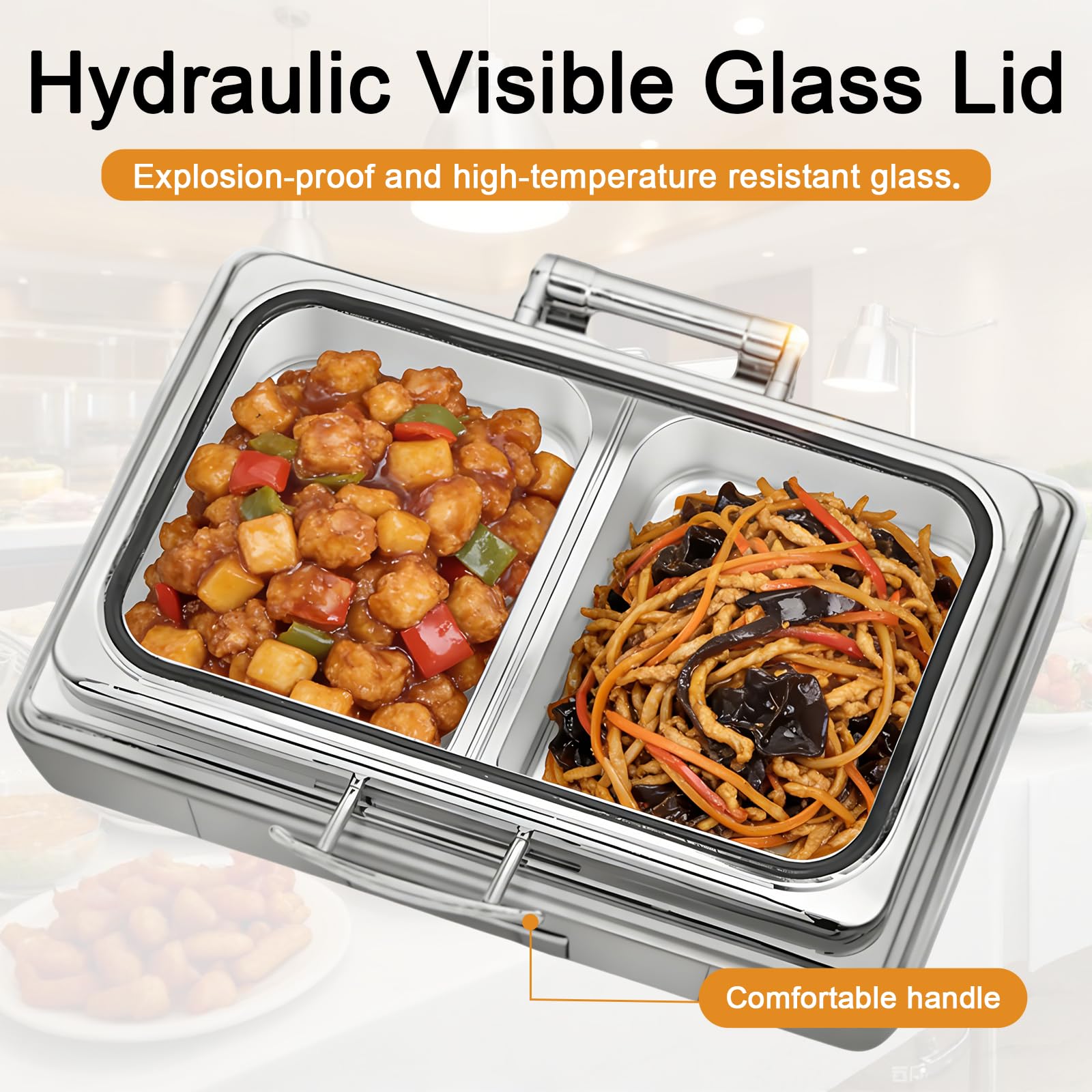 Chafing Dish Elettrico 9L in Acciaio Inox Temperatura Regolabile | Professionale Scaldavivande Elettrico per Buffet, Contenitore Scalda Cibo con Coperchio in Vetro per Buffet e Hotel