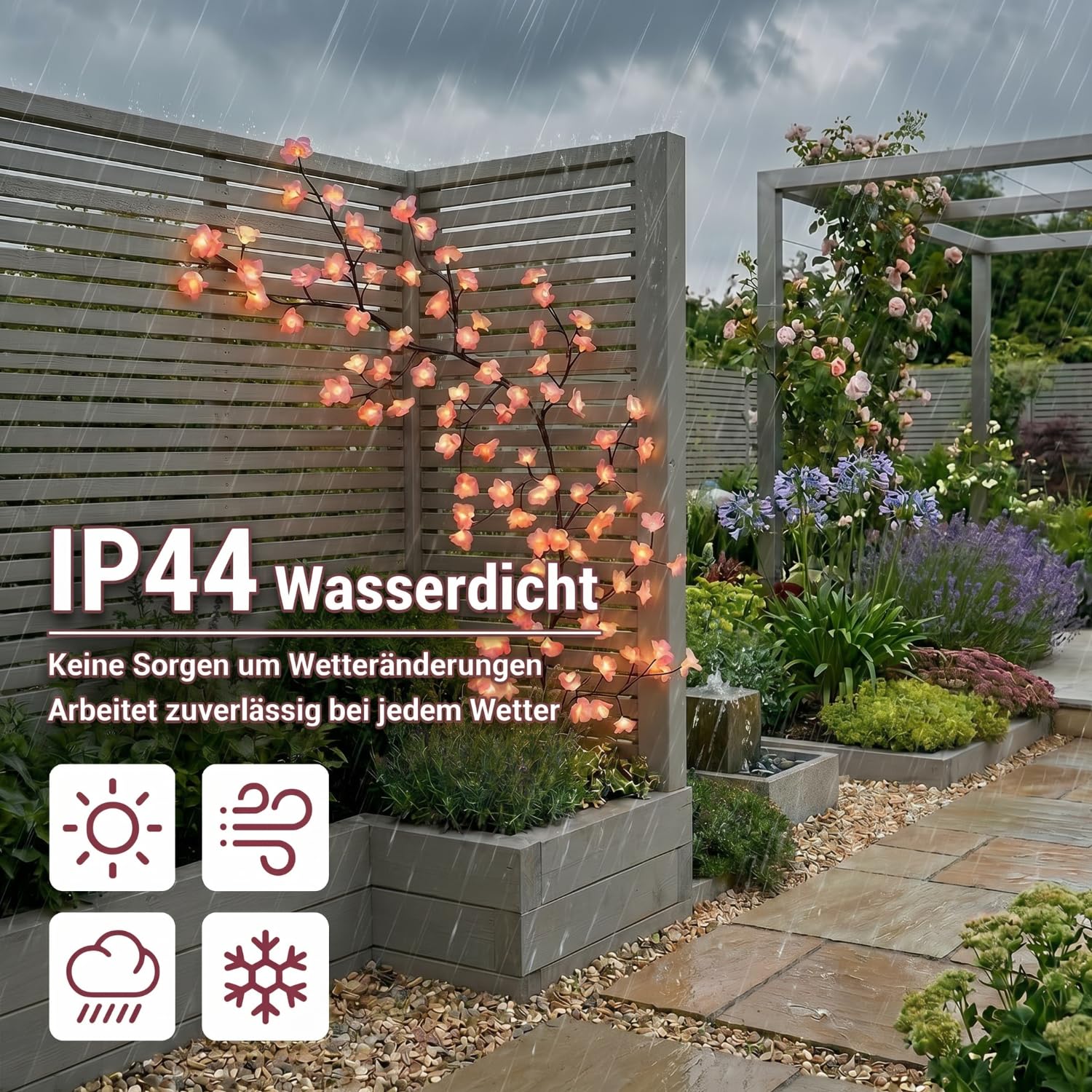 Gresonic Guirlande lumineuse solaire à LED décorative en fleurs de cerisier, Willow Vin, minuterie USB, branches de fleurs de cerisier (144 LED)
