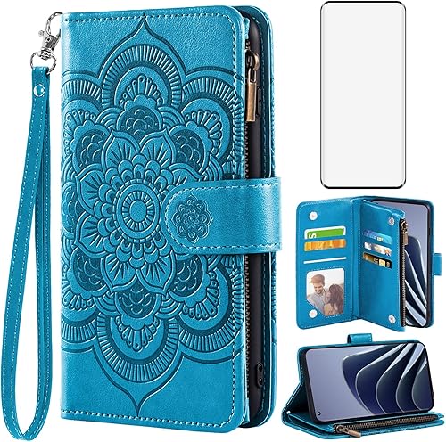 Asuwish Funda para teléfono OnePlus 10 Pro One Plus 10Pro 5G Funda tipo cartera con protector de pantalla de vidrio templado y soporte para tarjeta