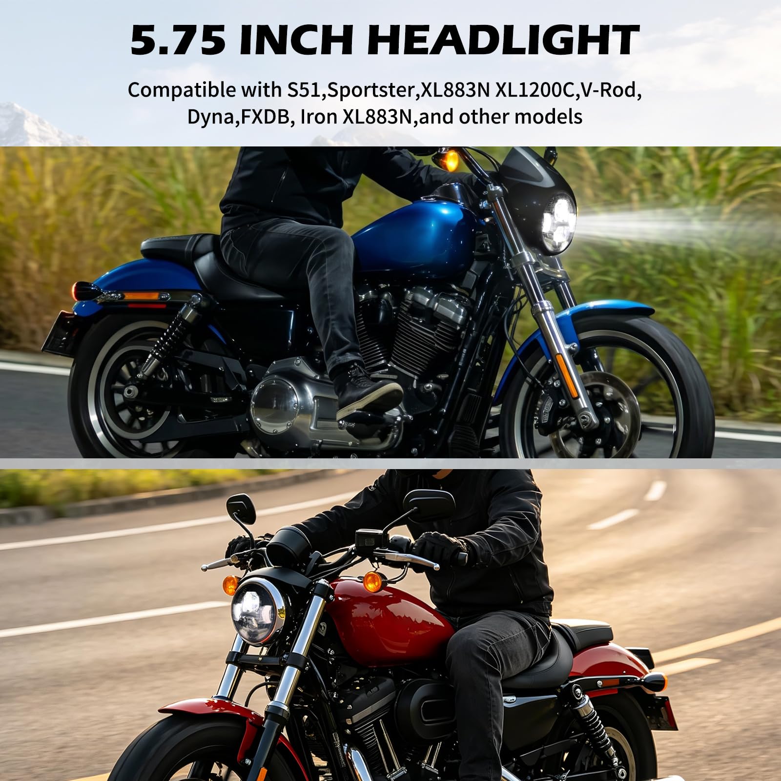 DREAMIZER 5,75" Motorrad Scheinwerfer E-geprüft Runder mit Fernlicht und Abblendlicht Kompatibel mit Simson Harley Dyna Sportster Iron 883 Indian Triumph.