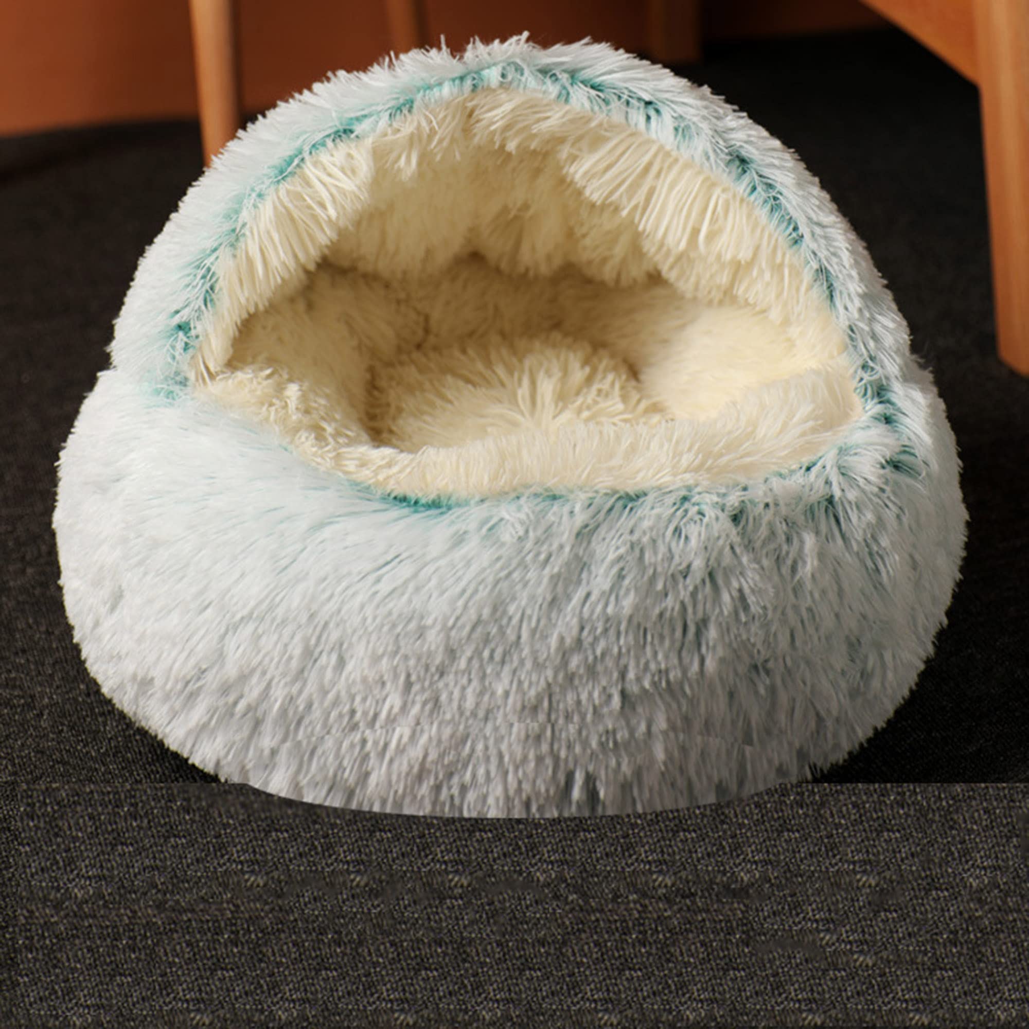 SEDOXX Plush Kitten Bed Cat Bed Anti Anxiety Fluffy Calming Bed for Medium Small Dog Sleeping Bag Soft Donut Cuddler Pet Nest Pet Bed for Indoor Cats,Plush,35cm,Green