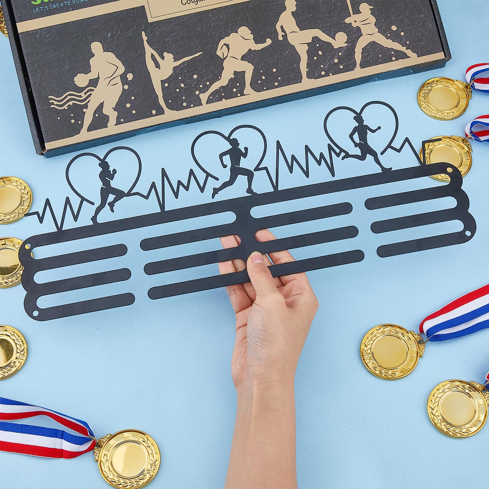 SUPERDANT Running Medal Display Hanger for Men Women Marathon Medals Rack Holds 60 Medals Black