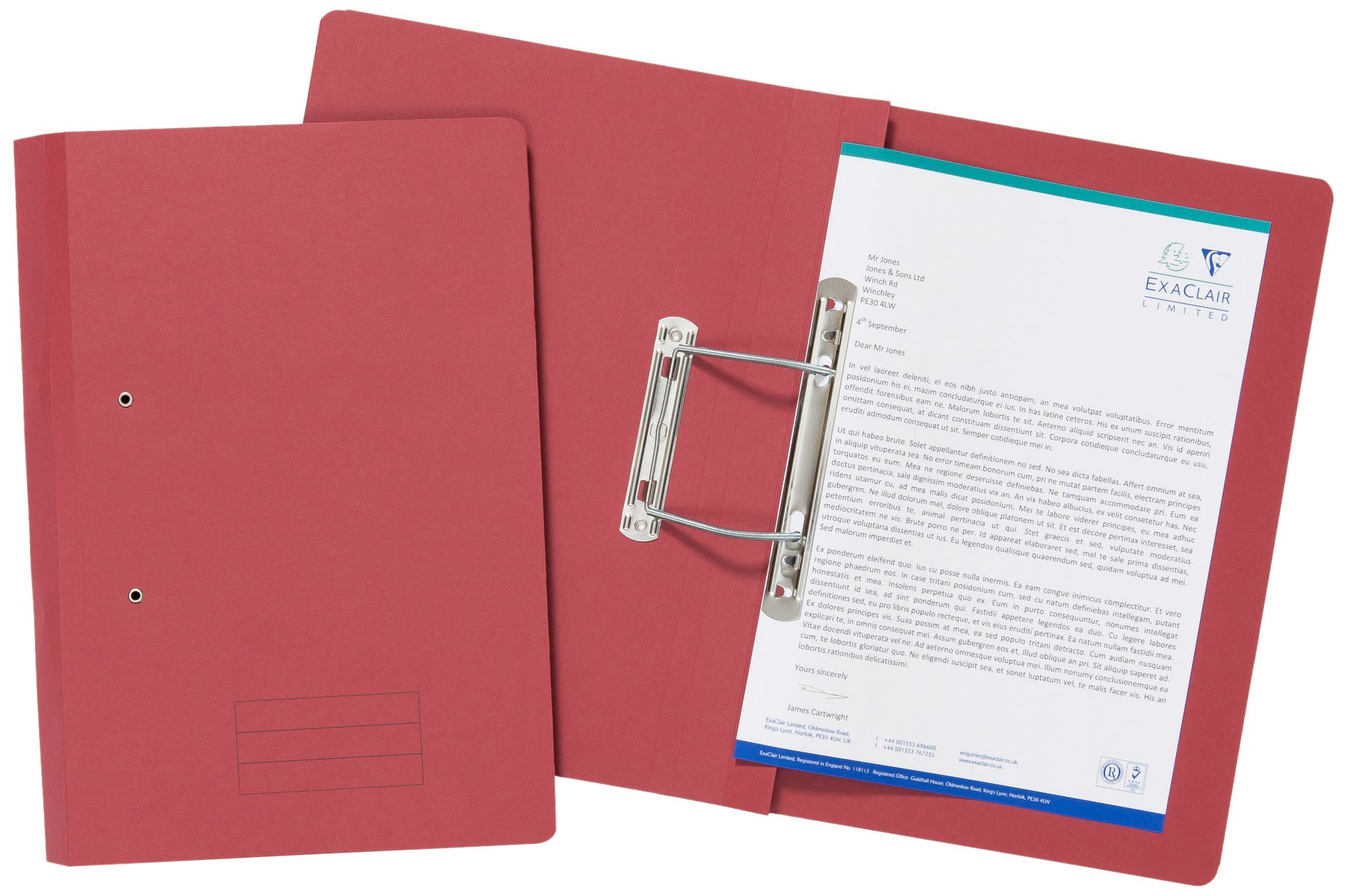 Exacompta - Ref TFM-REDZ - Spiral Files for Punched Papers, A4 & Foolscap, 285gsm Medium Weight Premium Manilla, 350mm x 250mm, Metal Spring Mechanism - Red, Pack of 25