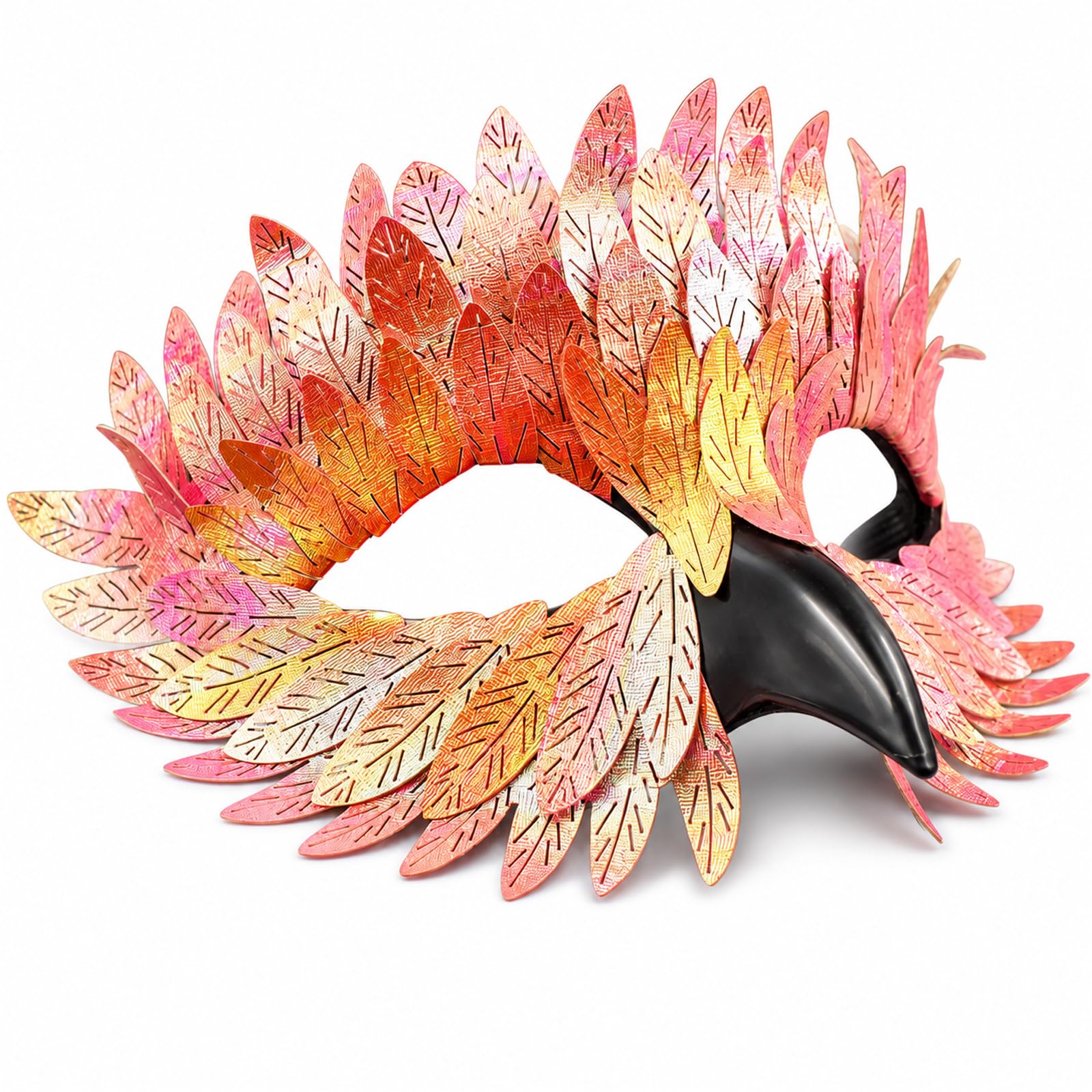 Owl Feather Bird Beak Half-Face Masquerade Mask, PU Leather, Maple Yellow