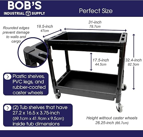 Miniatura 2 de BISupply Carrito de plástico con ruedas, paquete de 3  Carrito de trabajo comercial con ruedas con 2 estantes para garaje, restaurante o aula