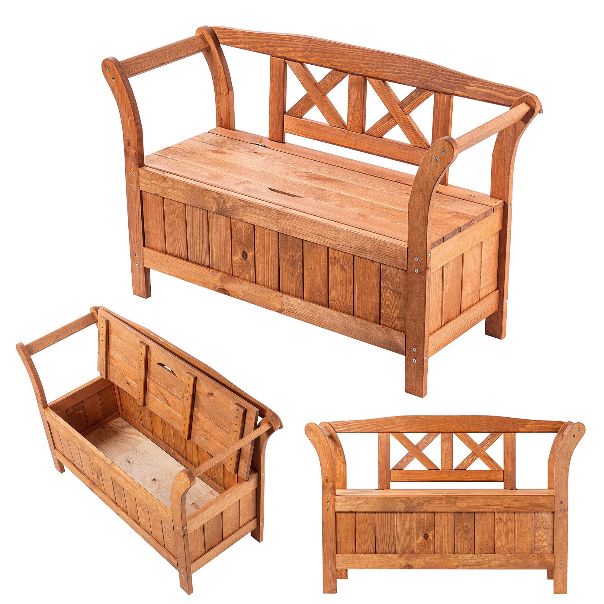 Banc De Jardin KADAX Avec Rangement - 119x43x75cm, Panneau Fibres Bois, Chêne Doré