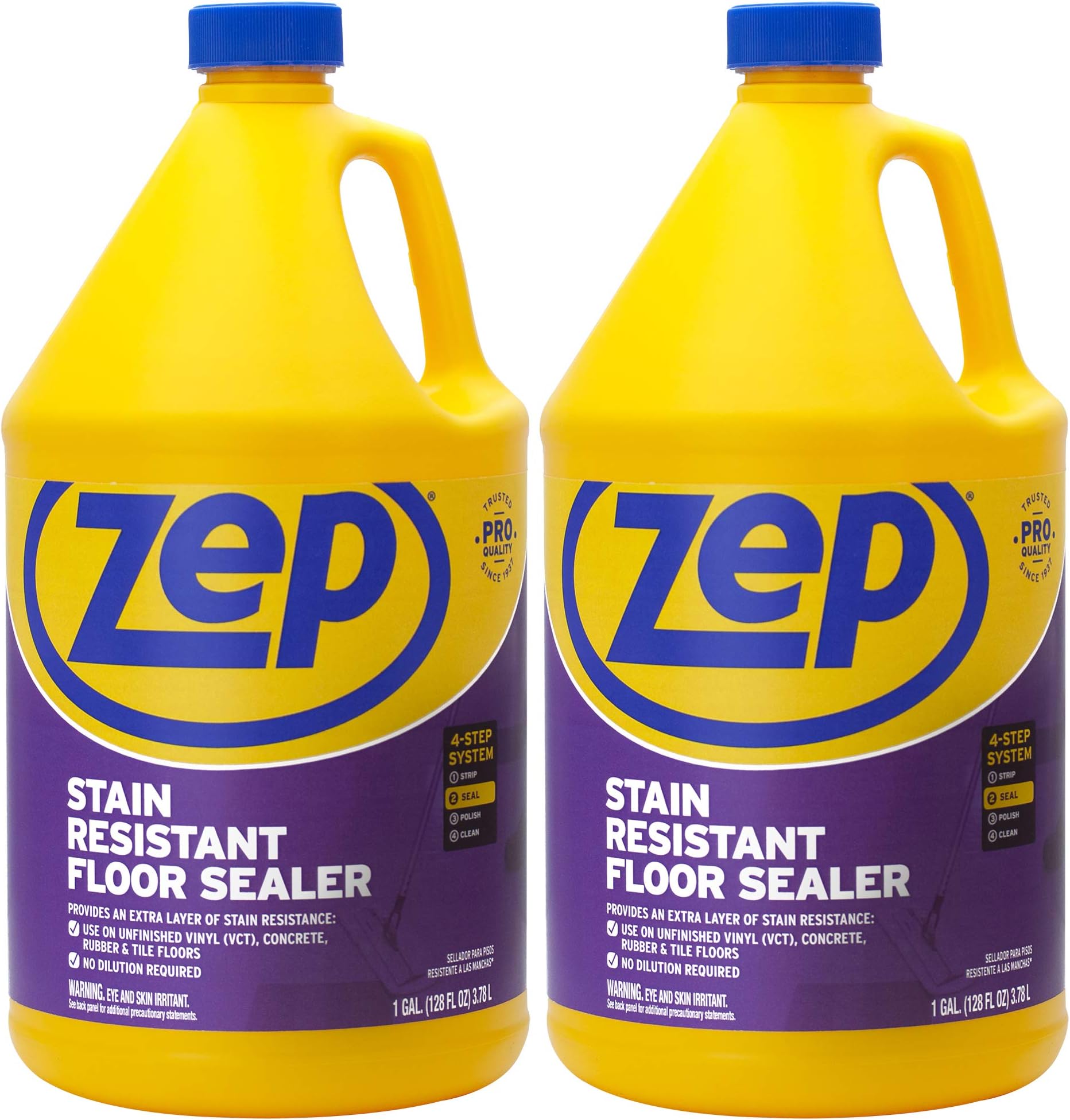 Zep Stain Resistant Floor Sealer - 1 Gallon (Case of 2) ECZUFSLR1282 - Durable, Long-Lasting, Enhances Gloss, Polish Longevity and Stain Resistance on Vinyl (VCT), Concrete, Rubber and Tile