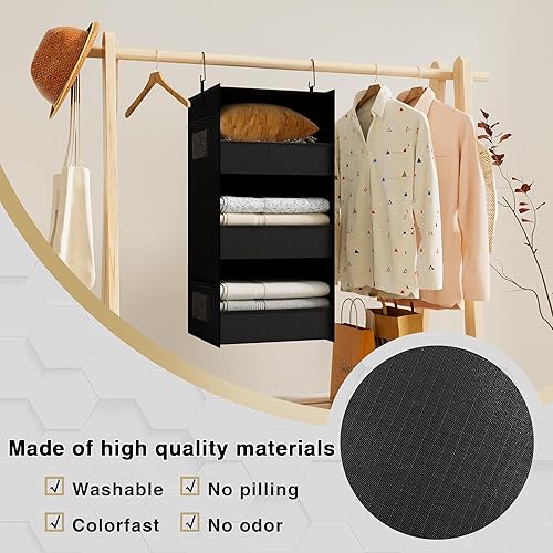 Miniatura 4 de Organizador y almacenamiento de armario colgante de 3 estantes, versión más amplia mejorada, diseño de borde frontal, almacenamiento colgante de 3