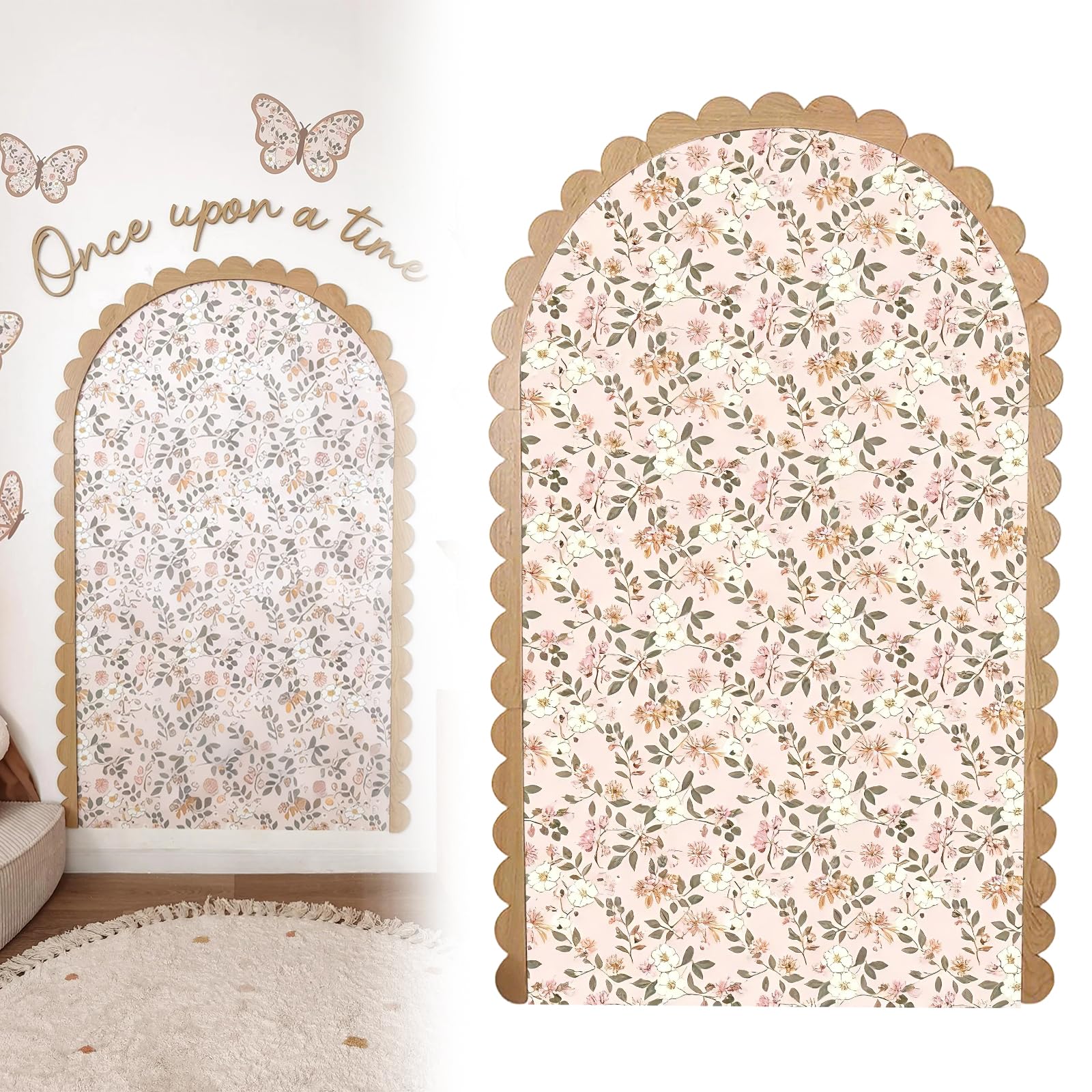 Cadre en bois éventail sticker mural arche de fleurs au design bohème chic
