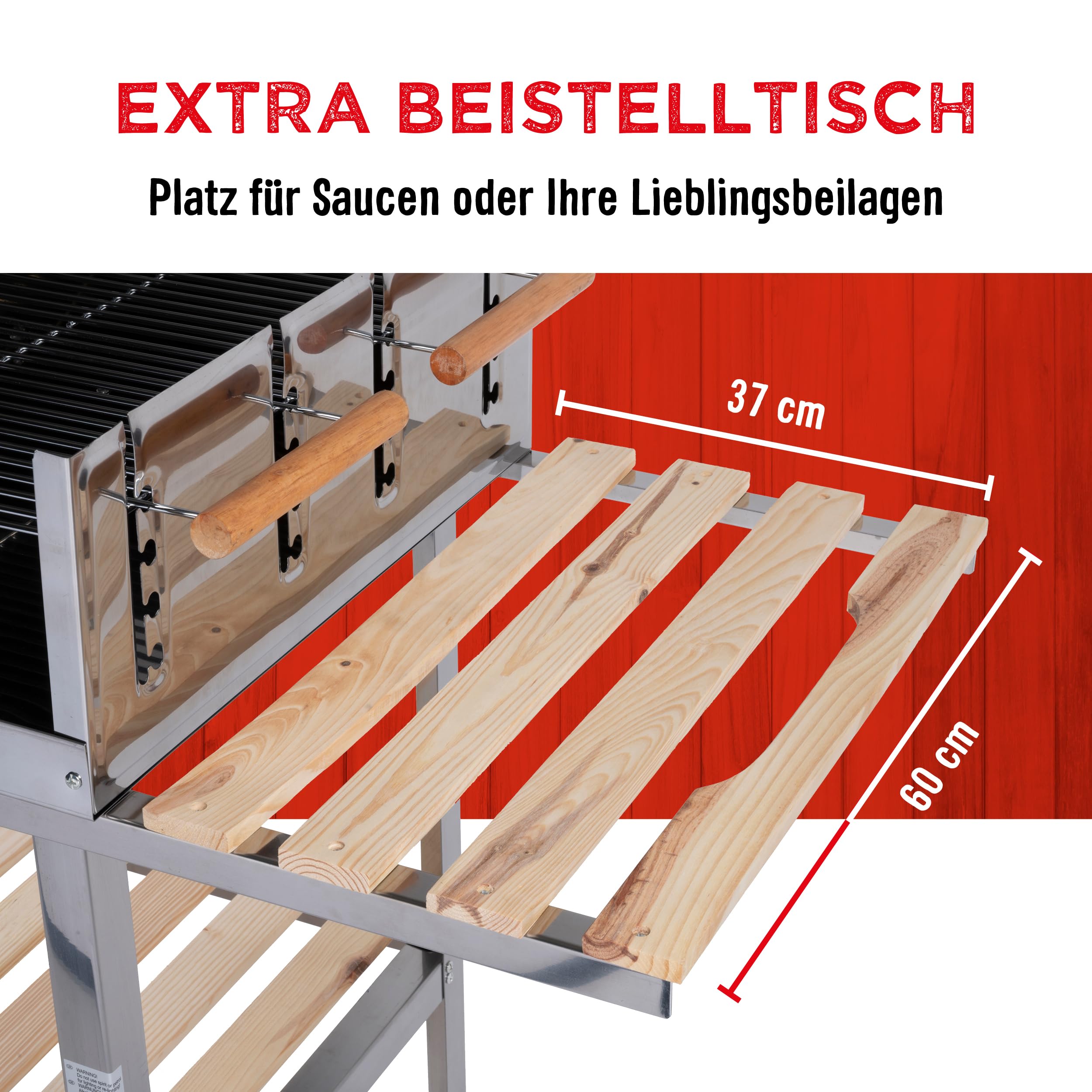 BBQ Collection Holzkohlegrill - BBQ mit Tisch - Gartenküchen Barbecue in höhenverstellbar - 98 x 56 x 85 cm