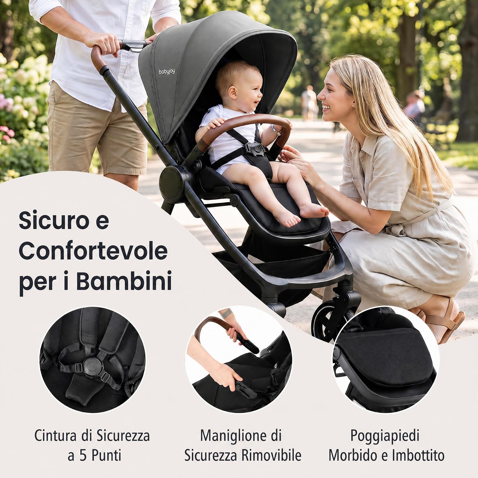 COSTWAY Passeggino Pieghevole per Bambini 6-36 Mesi, Grigio