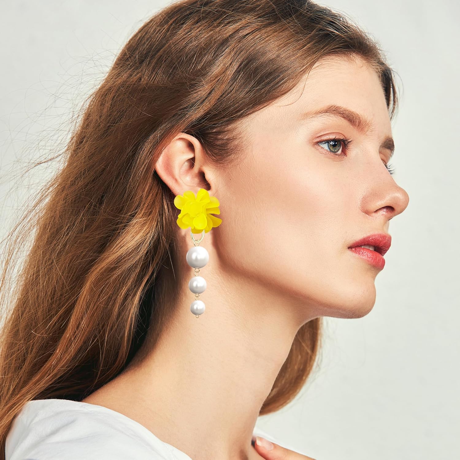 Anmpab Flower Cluster Pearl Earrings for Women Ball Drop Dangle Earrings Vintage Floral Stud with White Pearls for Her Wedding Party Jewelry - Image 3