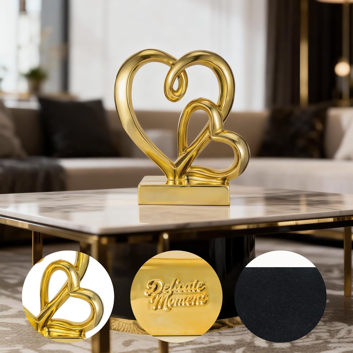 Mother's Day Wedding Anniversary Couples Gifts-Two Hearts Decor Resin Statue,1st to 50th for Her/Him,Engagement Present, Shimmering Love Symbol for Couple, Romantic Home Accent