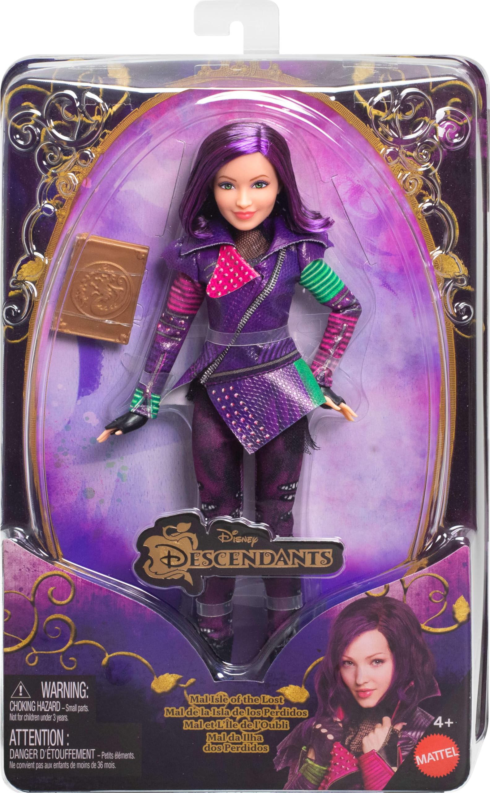 Mattel Disney Descendants - Mal L'Isola degli Sperduti, bambola ispirata al film che celebra il Decimo Anniversario, abito rimovibile e accessori inclusi, 4+ anni, JFG74
