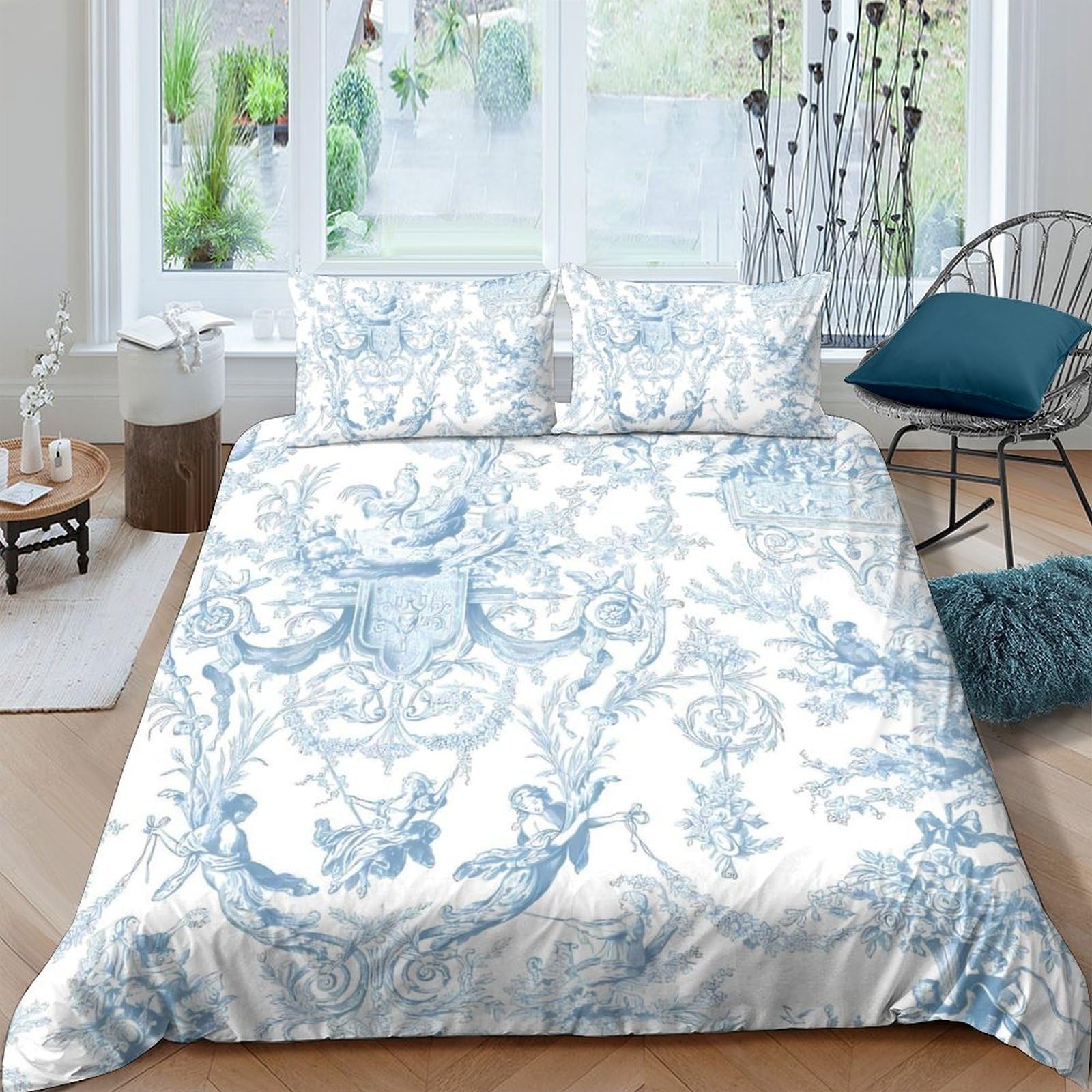 Ctjqhvkz Style-7 3D Printed Blue Floral Fitted Sheet Microfiber Soft Breathable Toile Mattress Cover For Bedroom Guest Room Decor Single（135X200cm）