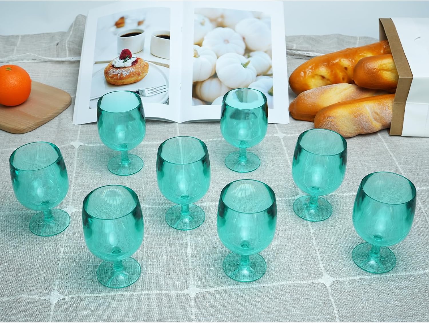 Light Sky Blue Plastic Wine Glasses Set of 8, Acrylic Short Stem Goblets